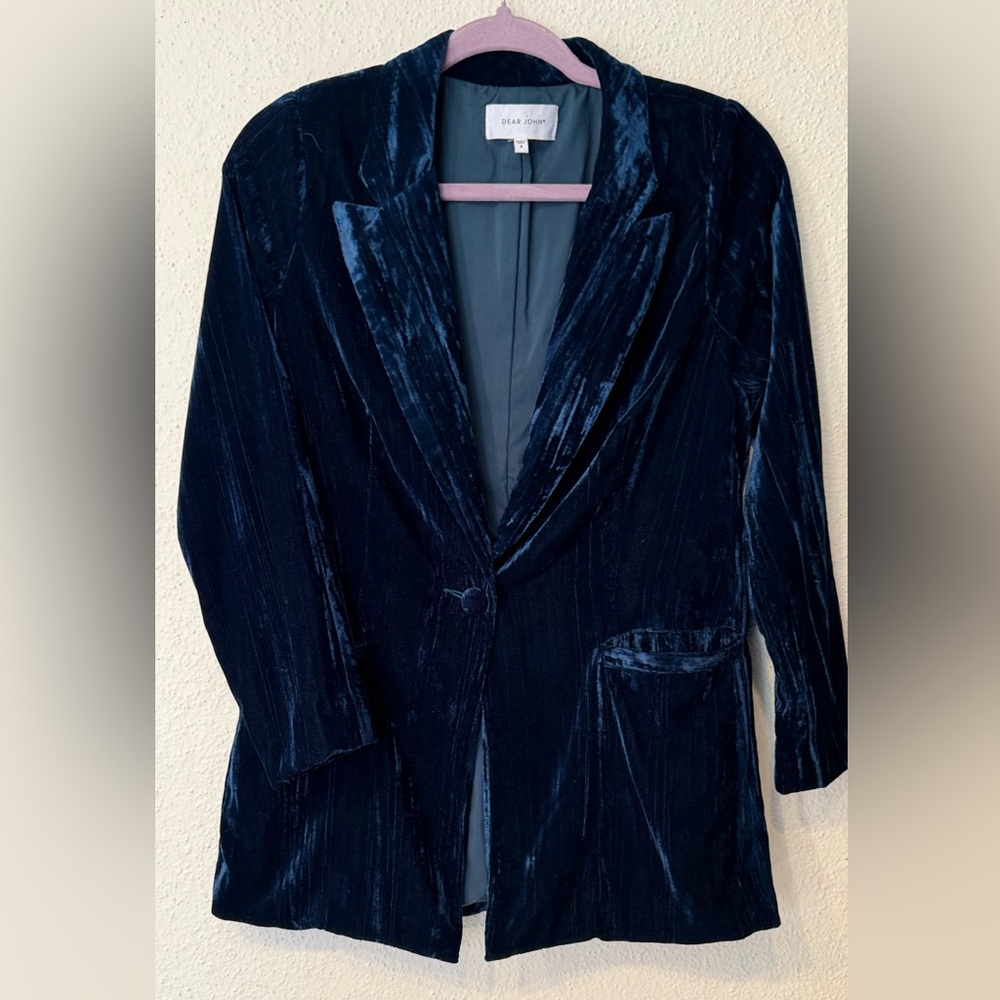 Elegant Velvet Blazer in Deep Blue A-1